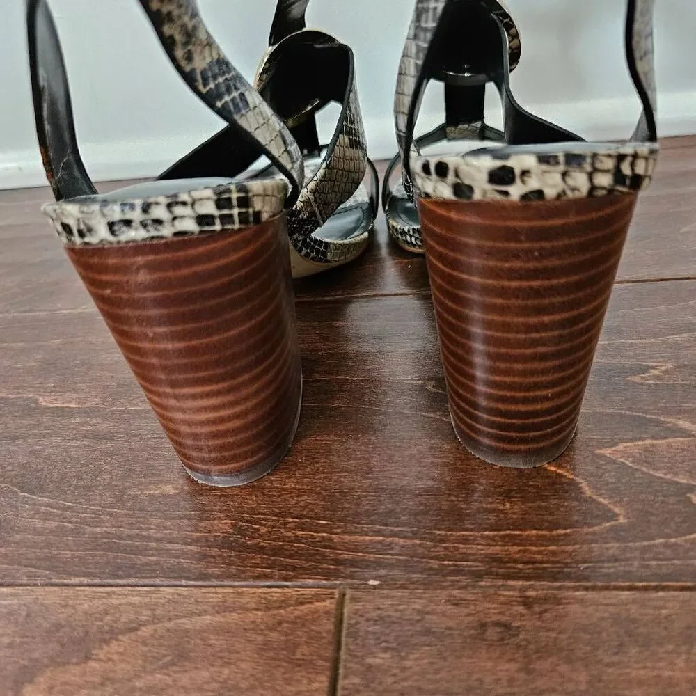 Marc Fisher Walina Heeled Sandals Women's Size 6M in Black/White Snake Print